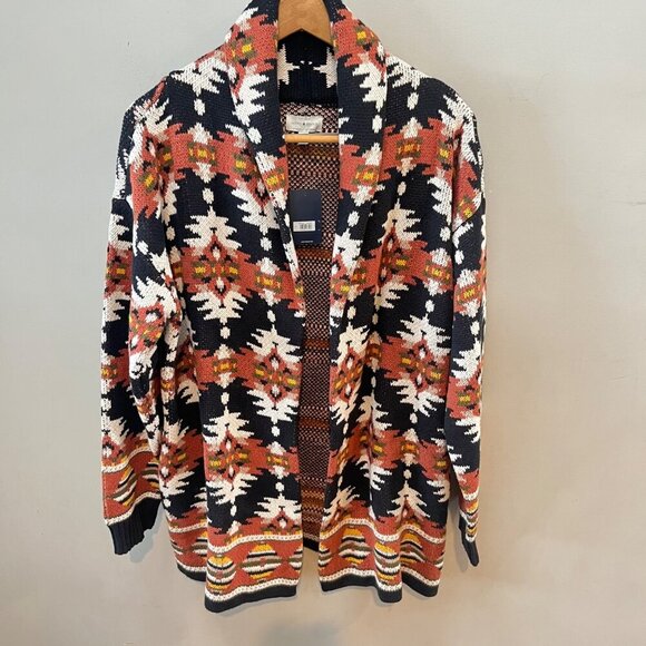 NEW Lucky Brand Womens Aztec Cardigan‎ Sweater L/G Cotton & Acrylic - Picture 1 of 8